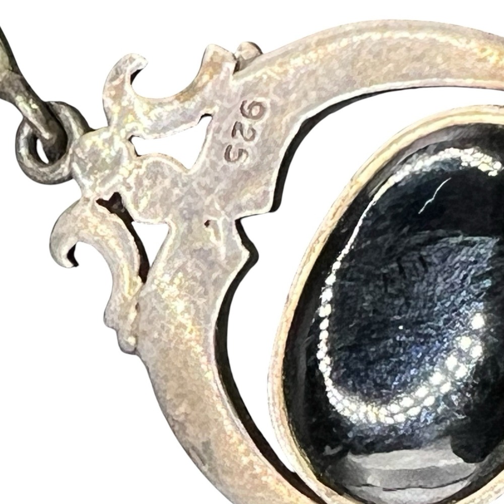 925 Sterling Silver Marcasite Reversible Black Onyx Mother of Pearl Earrings - Picture 6 of 8